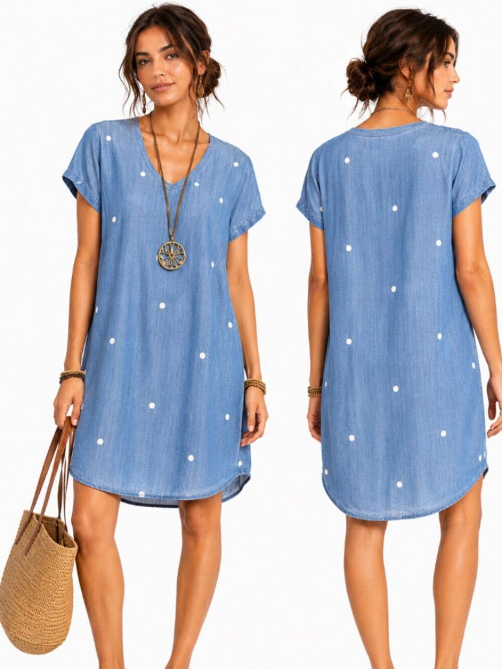 Velvet Heart Blue Chambray Polka Dotted Dress